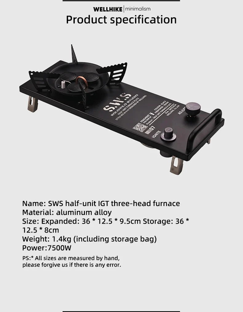 Réchaud de camping multifonctionnel pour table IGT à trois brûleurs 7500W "WELLHIKE - SWS IGNITE07"