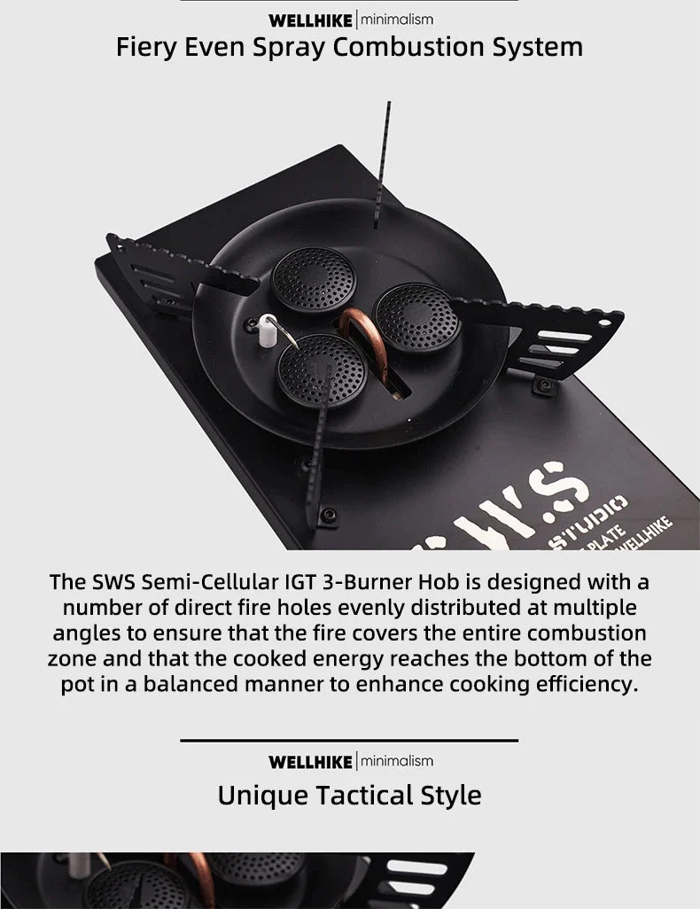 Réchaud de camping multifonctionnel pour table IGT à trois brûleurs 7500W "WELLHIKE - SWS IGNITE07"