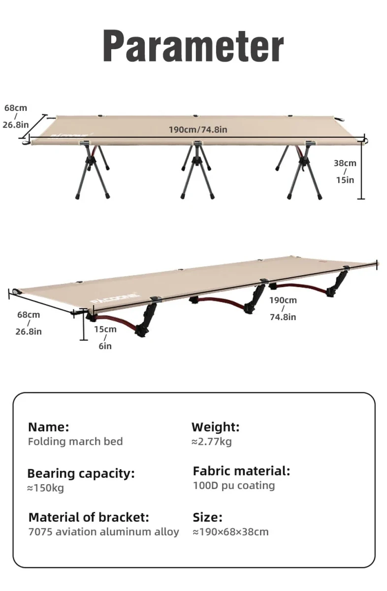 Lit de camping pliable et portable pour le camping, van-life et opérations "Pacoone - Camp bed"