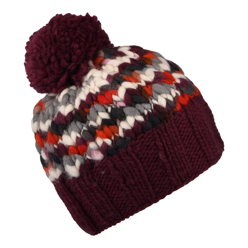 Bonnet à Pompon Grosse Maille prune KUSAN