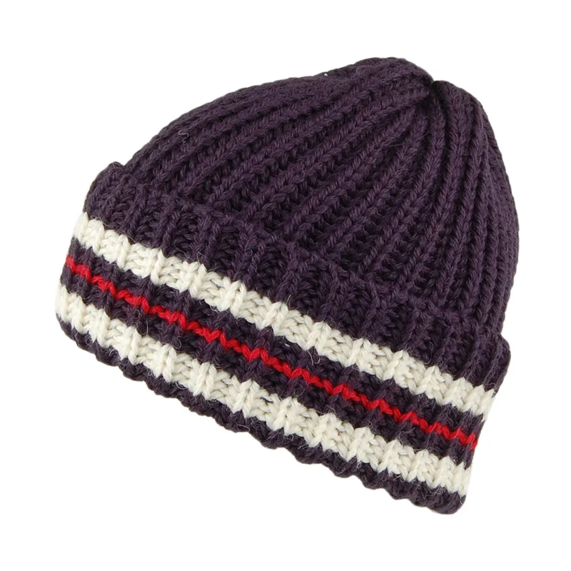 Bonnet en Laine Anglaise à Rayures bleu marine-rouge HIGHLAND 2000