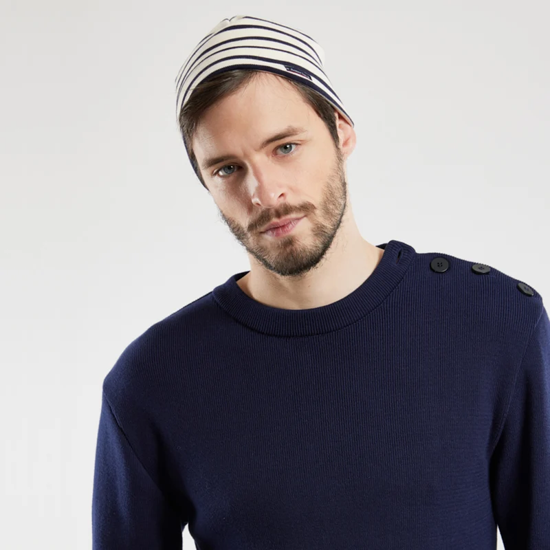 Bonnet en Coton Interlock à Rayures Treguier naturel-bleu marine ARMOR LUX