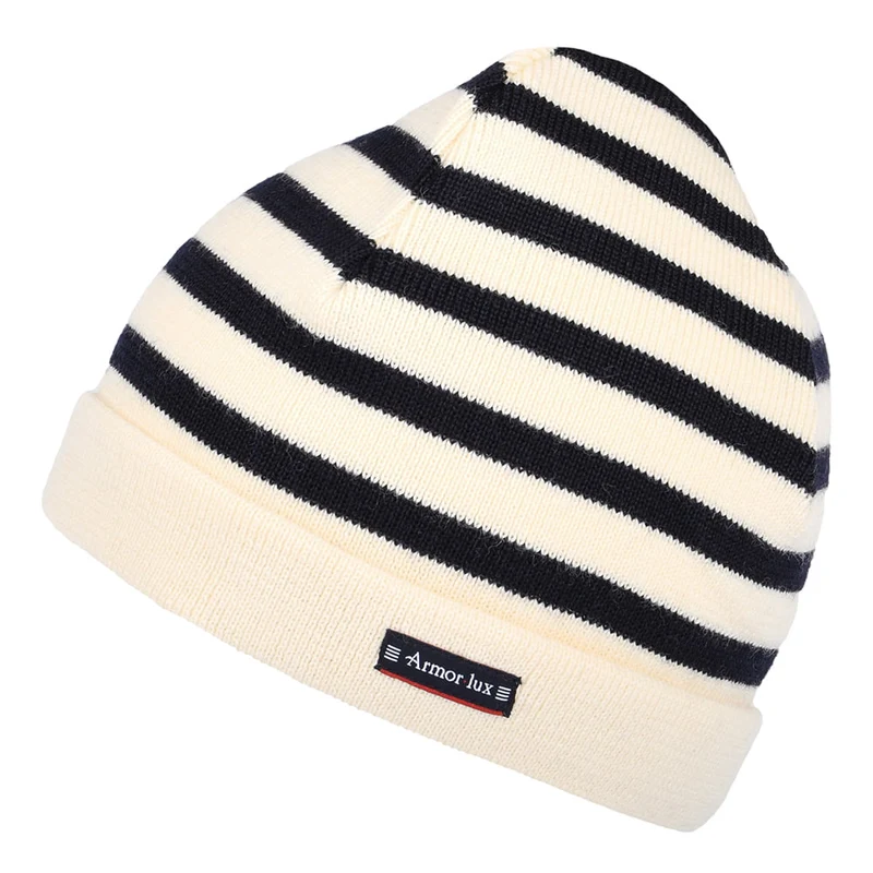 Bonnet en Pure Laine à Rayures Lannion naturel ARMOR LUX