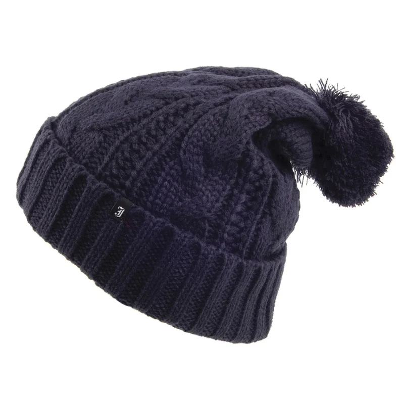 Bonnet à Pompon à Torsades bleu marine JAXON & JAMES