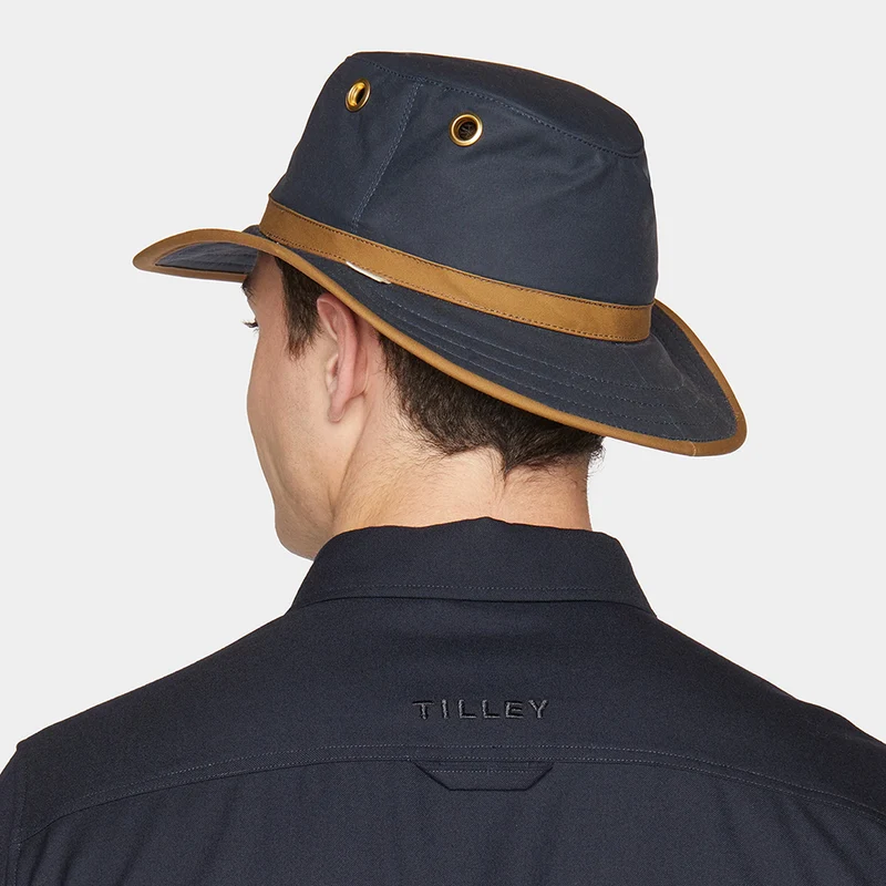Chapeau Australien en Coton Ciré TWC7 bleu marine-beige sable TILLEY