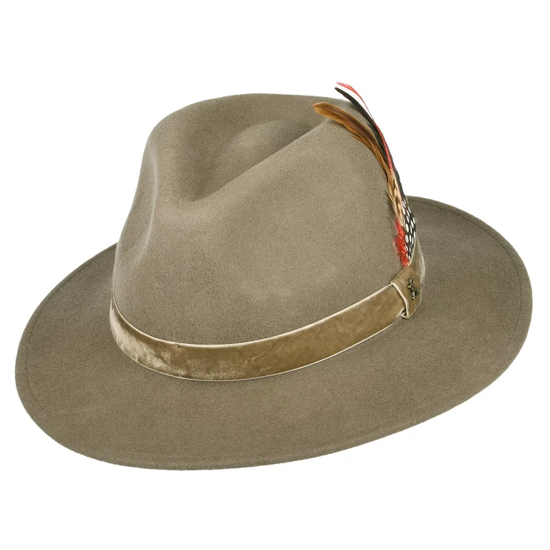 Chapeau Fedora en Laine Feutrée avec Bandeau en Velours XXI khaki JOULES