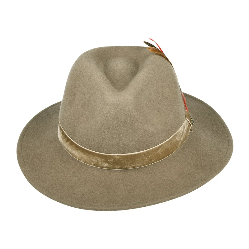 Chapeau Fedora en Laine Feutrée avec Bandeau en Velours XXI khaki JOULES
