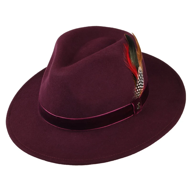 Chapeau Fedora en Laine Feutrée avec Bandeau en Velours XXI rouge foncé JOULES