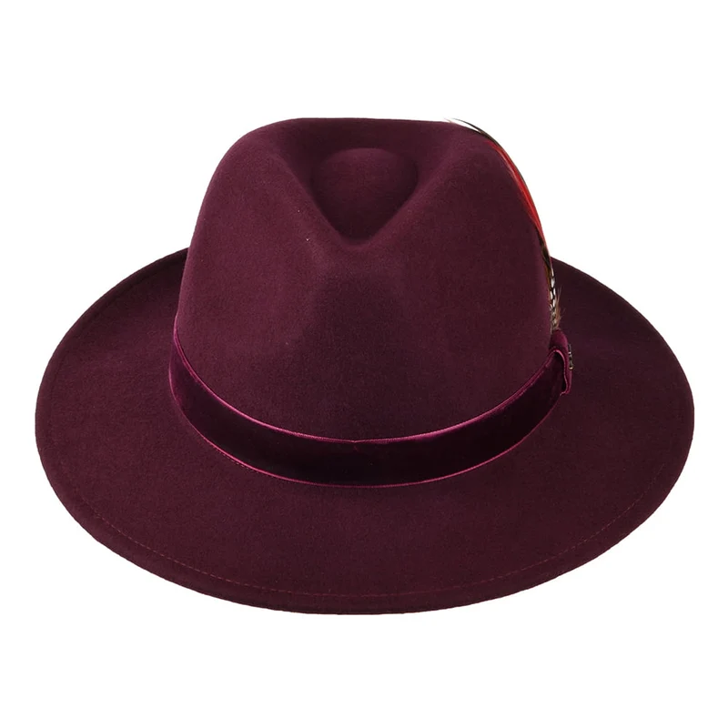 Chapeau Fedora en Laine Feutrée avec Bandeau en Velours XXI rouge foncé JOULES