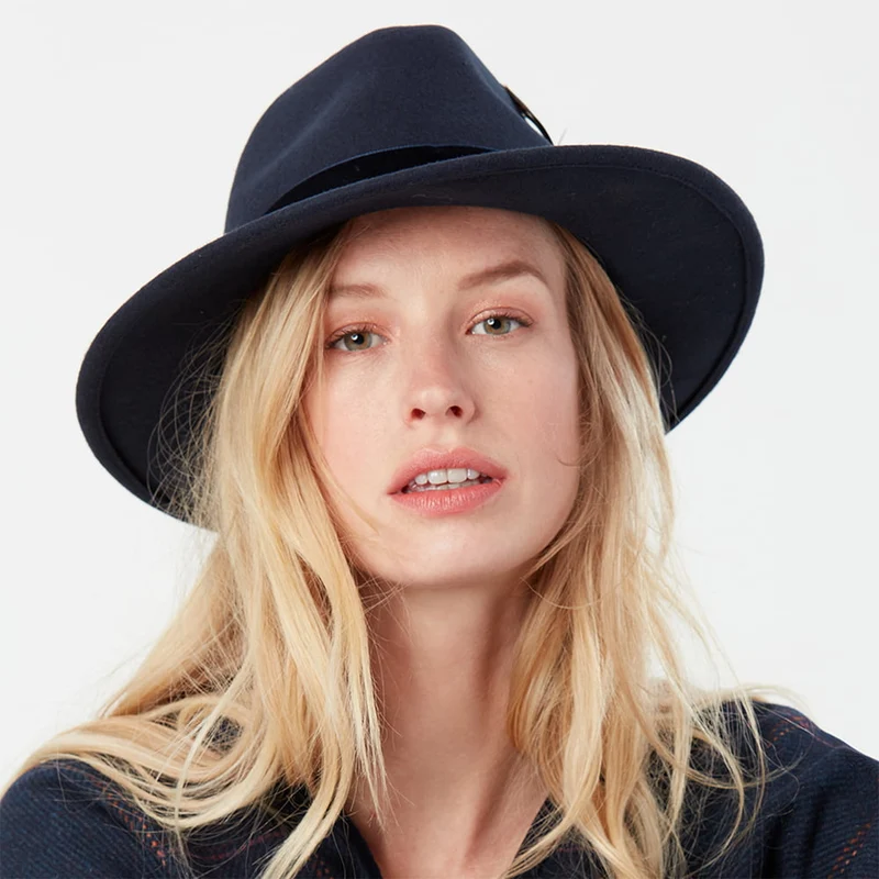 Chapeau Fedora en Laine Feutrée avec Bandeau en Velours XXI bleu marine JOULES
