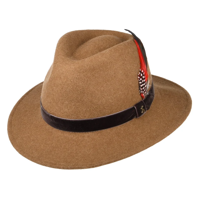 Chapeau Fedora en Feutre avec Bandeau en Velours beige sable JOULES