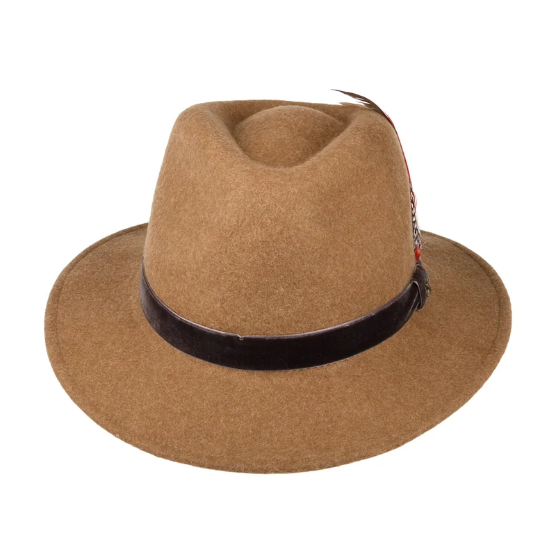 Chapeau Fedora en Feutre avec Bandeau en Velours beige sable JOULES