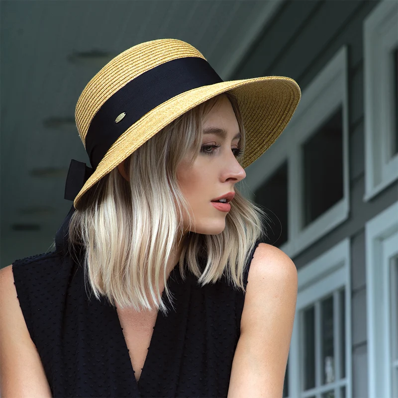 Chapeau de Paille Été avec Noeud en Gros-Grain naturel SCALA
