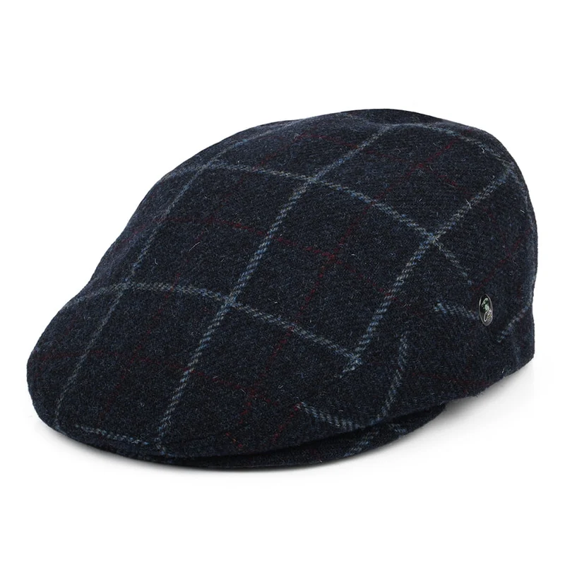 Casquette Plate en Laine Vierge à Carreaux bleu marine CITY SPORT OLD