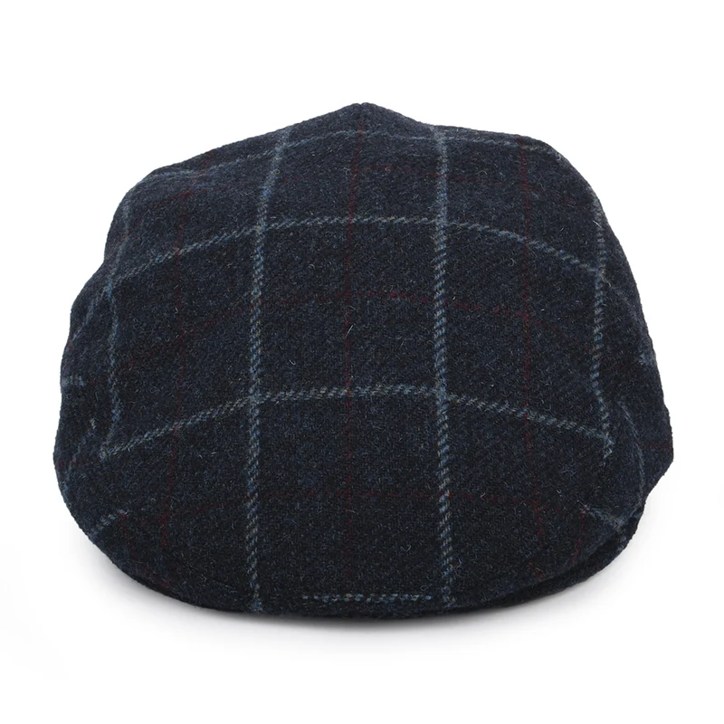 Casquette Plate en Laine Vierge à Carreaux bleu marine CITY SPORT OLD