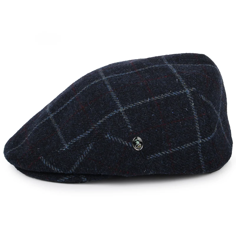 Casquette Plate en Laine Vierge à Carreaux bleu marine CITY SPORT OLD