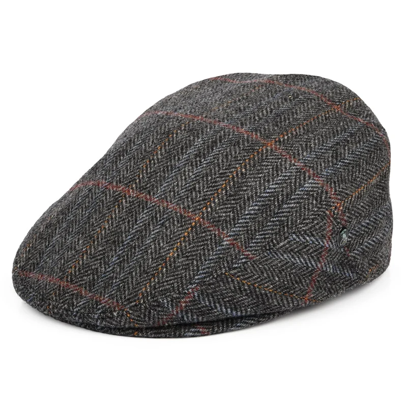 Casquette Plate en Laine Vierge à Carreaux et Chevrons panaché de gris CITY SPORT