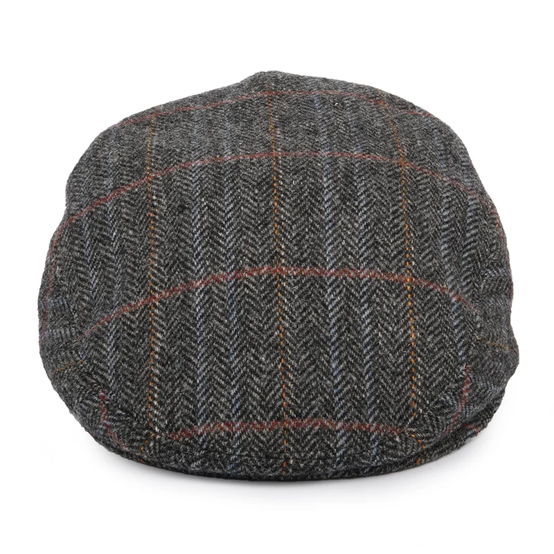 Casquette Plate en Laine Vierge à Carreaux et Chevrons panaché de gris CITY SPORT