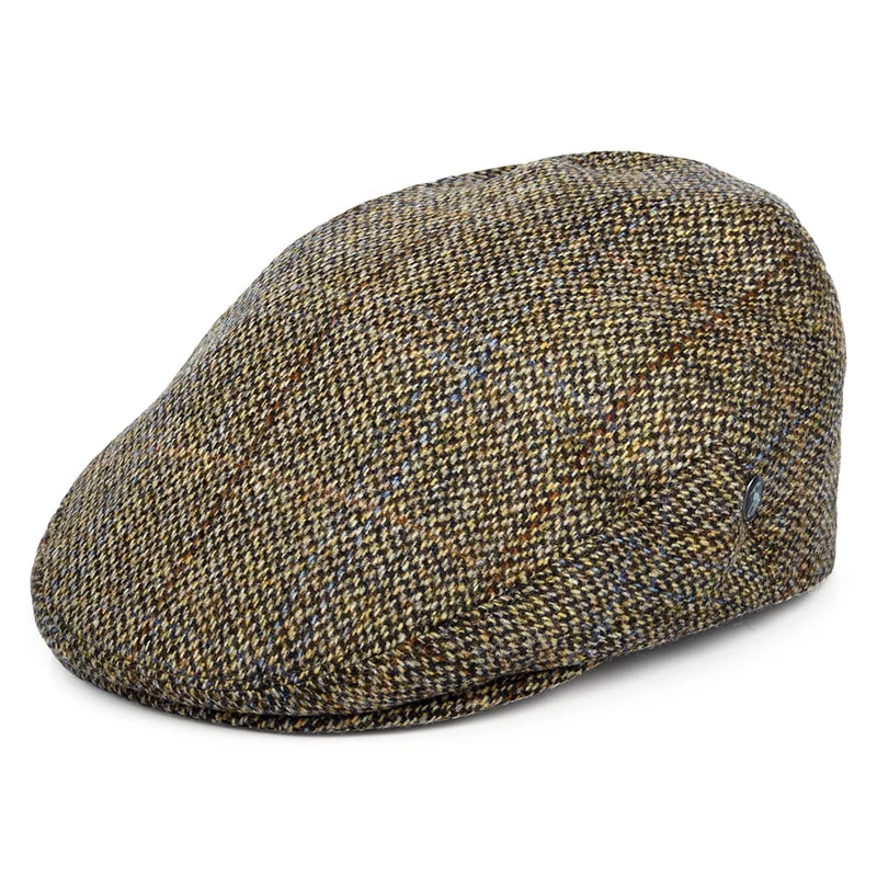 Casquette Plate en Laine Vierge à Carreaux beige sable-marron CITY SPORT