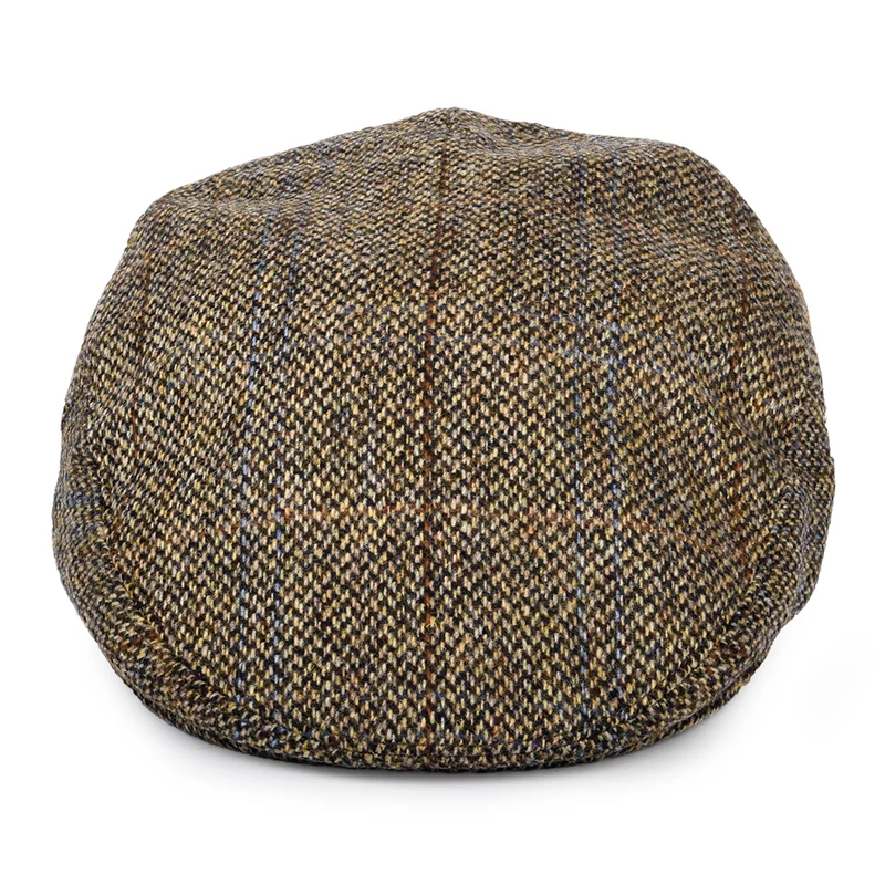 Casquette Plate en Laine Vierge à Carreaux beige sable-marron CITY SPORT