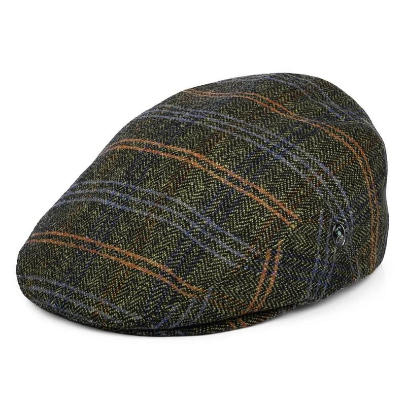 Casquette Plate en Laine Vierge à Carreaux et Chevrons beige sable-noir-multi CITY SPORT