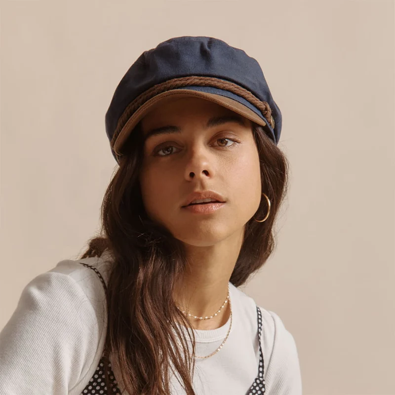 Casquette de Marin en Coton Ciré bleu marine-marron BRIXTON