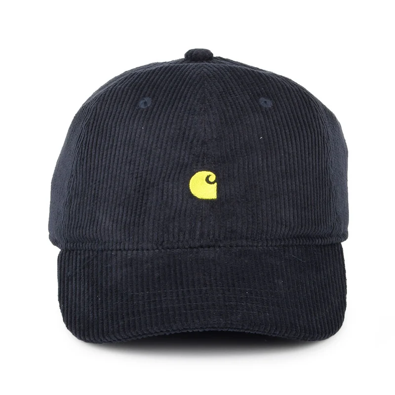 Casquette en Velours Côtelé Harlem bleu marine foncé-jaune CARHARTT WIP