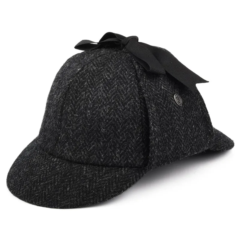 Chapeau Sherlock Holmes en HARRIS TWEED noir-anthracite JAXON & JAMES