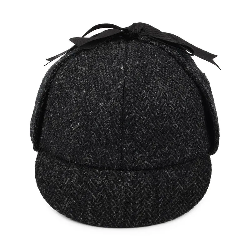 Chapeau Sherlock Holmes en HARRIS TWEED noir-anthracite JAXON & JAMES