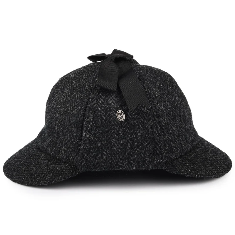Chapeau Sherlock Holmes en HARRIS TWEED noir-anthracite JAXON & JAMES