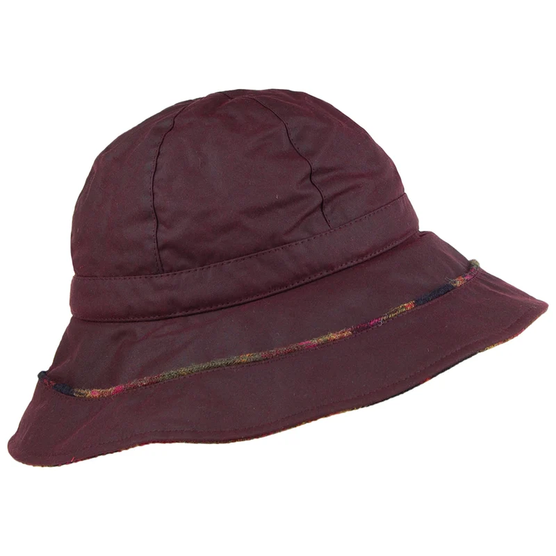 Chapeau Bob en Coton Ciré avec Ornement Tartan merlot FAILSWORTH