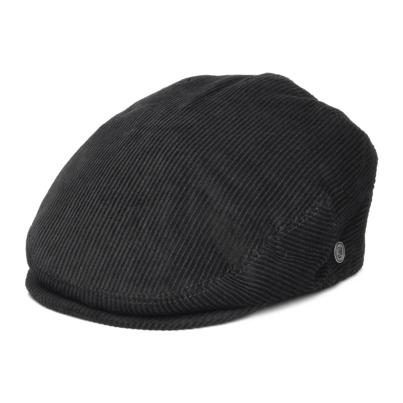 Casquette Plate en Velours Côtelé noir JAXON & JAMES
