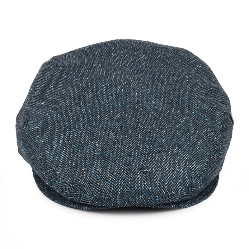 Casquette Plate en Soie et Coton Mouchetée à Chevrons bleu marine CITY SPORT