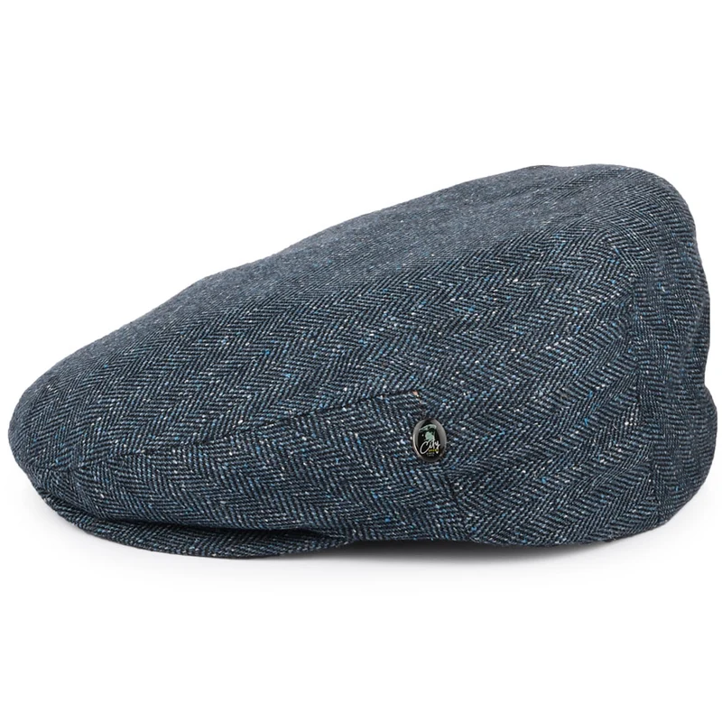 Casquette Plate en Soie et Coton Mouchetée à Chevrons bleu marine CITY SPORT