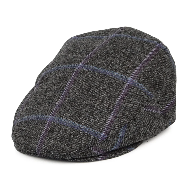 Casquette Plate en Laine Vierge Anglaise à Carreaux anthracite CITY SPORT