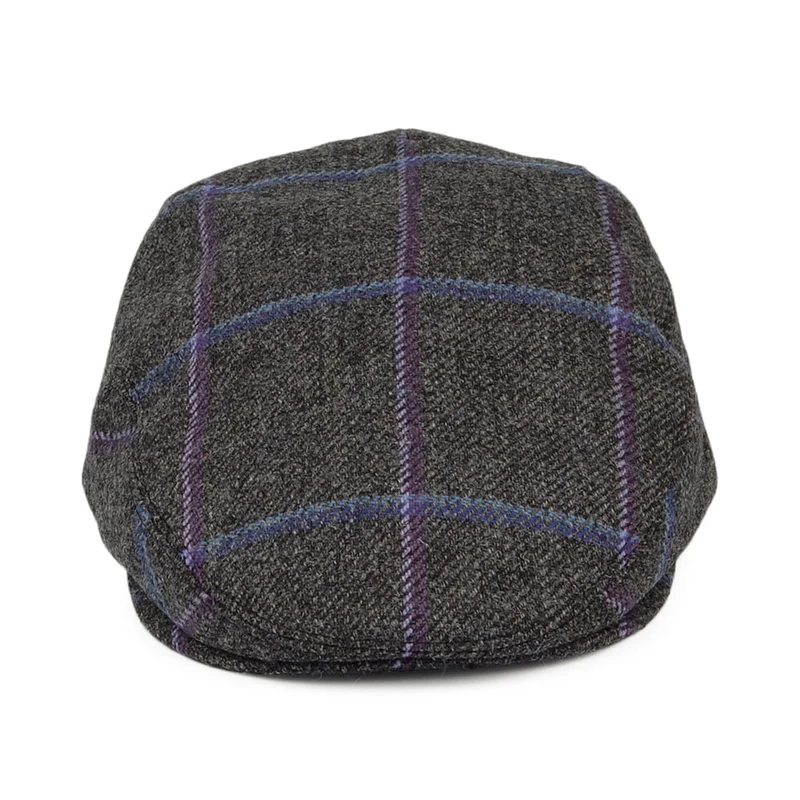 Casquette Plate en Laine Vierge Anglaise à Carreaux anthracite CITY SPORT