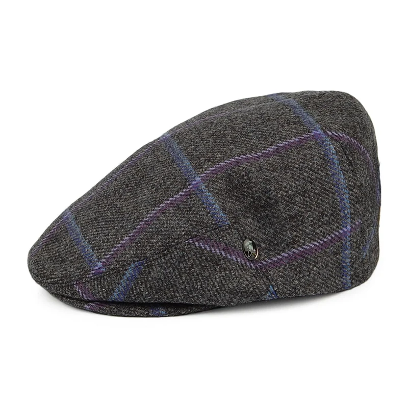 Casquette Plate en Laine Vierge Anglaise à Carreaux anthracite CITY SPORT