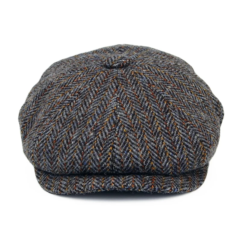 Casquette Gavroche en HARRIS TWEED à Chevrons Calotte Profonde gris-bronze CITY SPORT