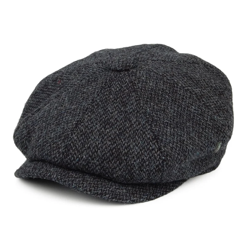 Casquette Gavroche en HARRIS TWEED Chiné Calotte Profonde bleu marine CITY SPORT