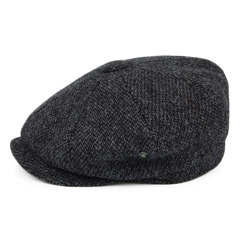 Casquette Gavroche en HARRIS TWEED Chiné Calotte Profonde bleu marine CITY SPORT