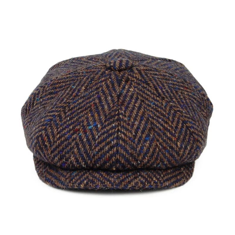 Casquette Gavroche en Tweed du Donegal à Chevrons Calotte Profonde bleu-gris CITY SPORT
