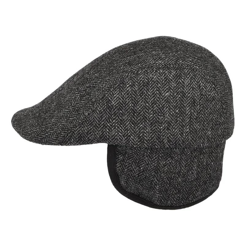 Casquette Plate en Tweed à Chevrons Avec Protège-Oreilles Spectator gris CHRISTYS