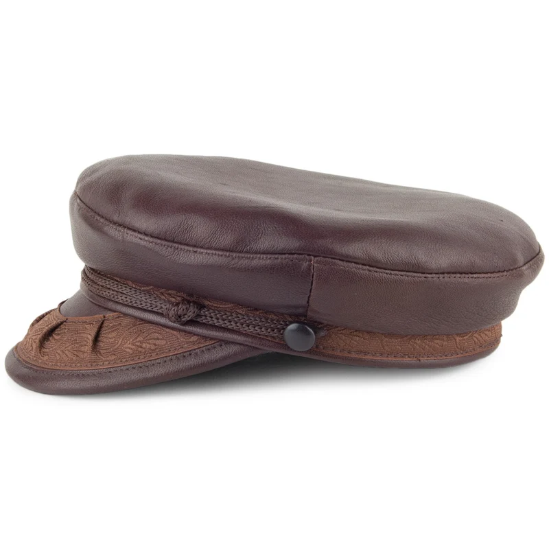 Casquette de Marin Grec en cuir marron foncé JAXON & JAMES