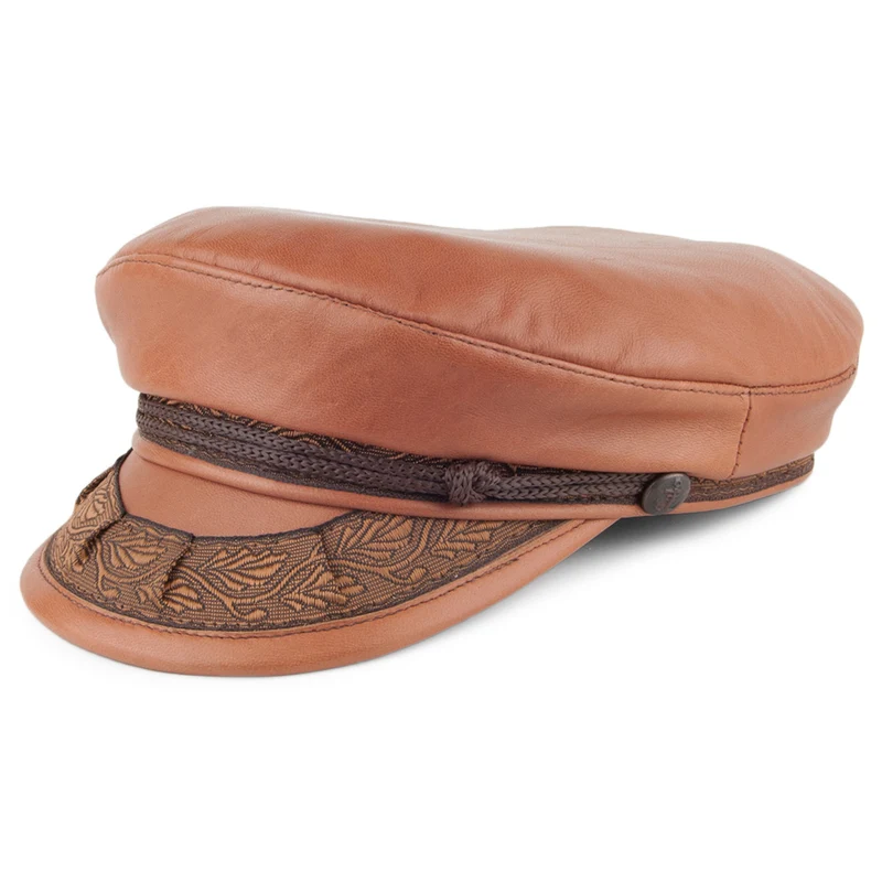 Casquette de Marin Grec en cuir marron clair JAXON & JAMES
