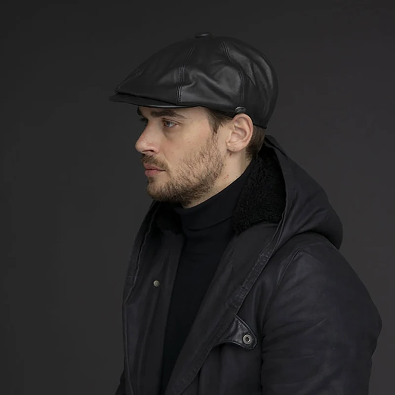 Casquette Gavroche en Cuir Noclin noir BAILEY