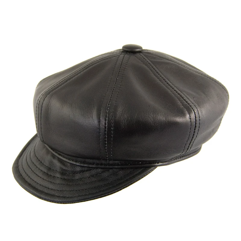 Casquette Gavroche en Cuir d'Agneau noir NEW YORK HAT CO.