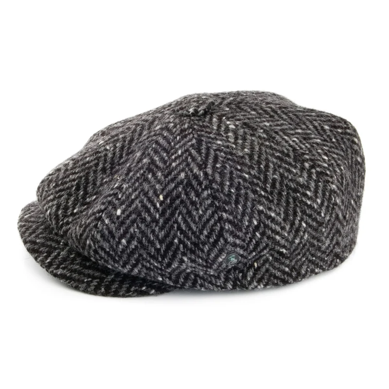 Casquette Gavroche en Tweed du Donegal à Chevrons gris CITY SPORT