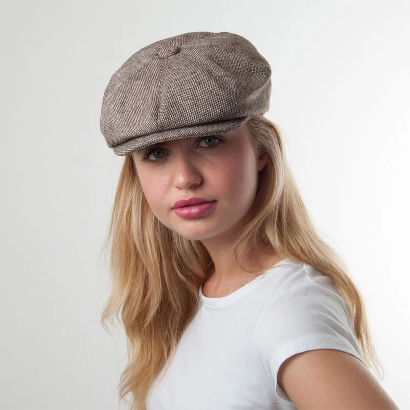 Casquette Gavroche en Tweed Chiné marron JAXON & JAMES