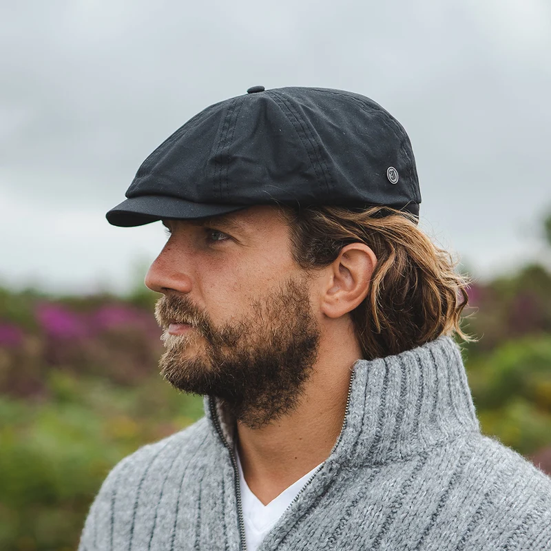 Casquette Gavroche en Coton Ciré British Millerain noir JAXON & JAMES