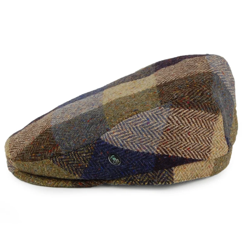 Casquette Plate en Tweed du Donegal Patch bleu-sauge CITY SPORT